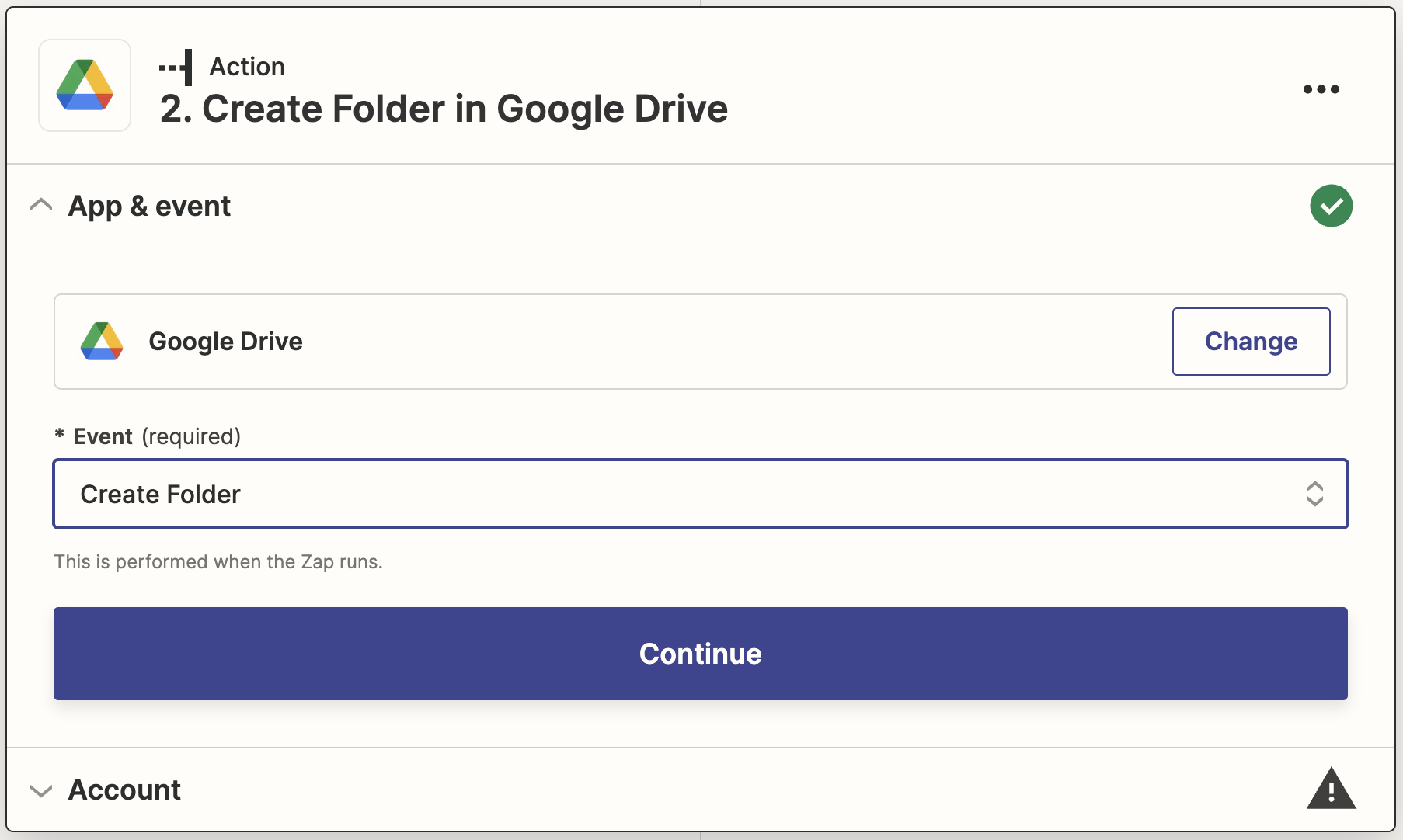 financial cents and google drive integration step 3 using zapier