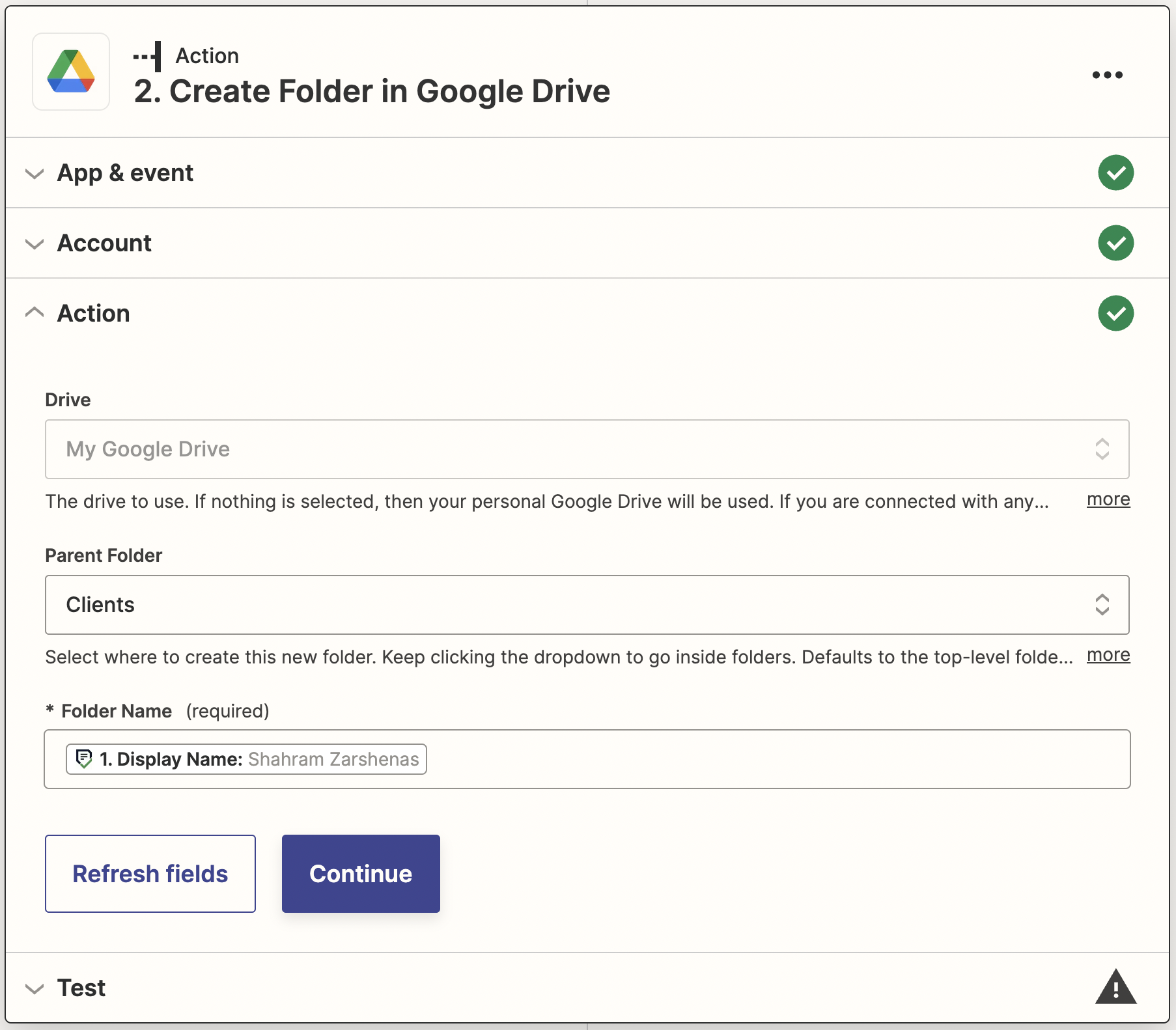 financial cents and google drive integration final step using zapier
