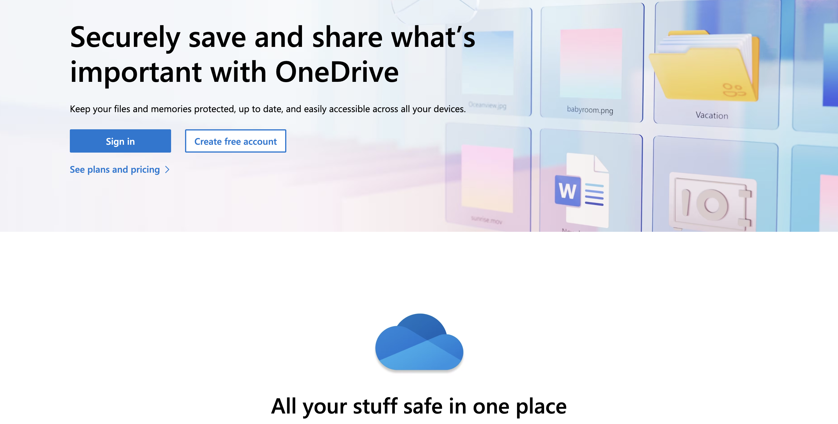 snapshot of onedrive online document management solution homepage