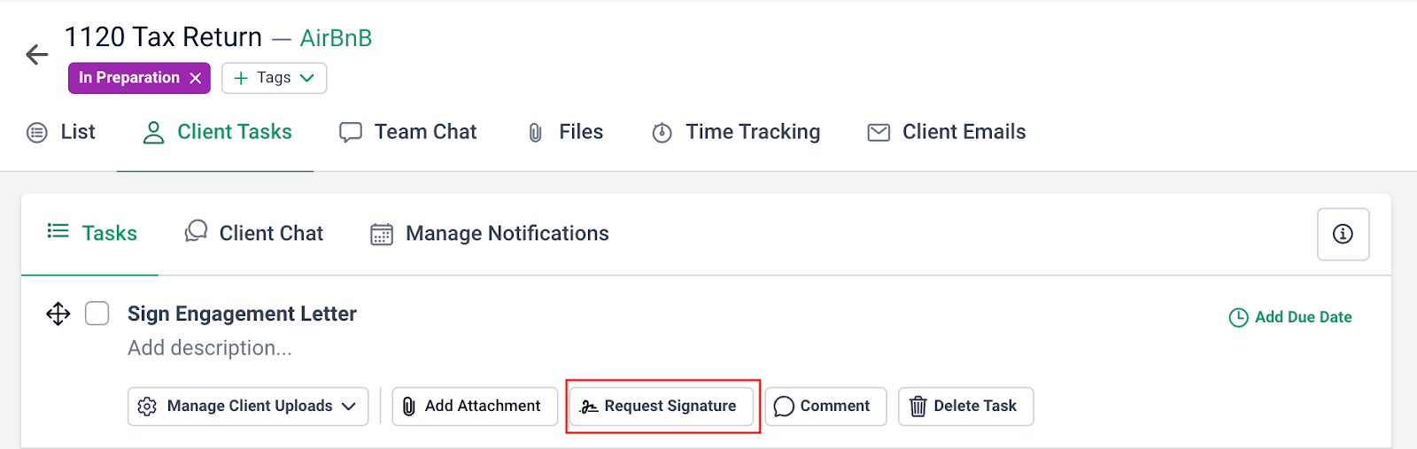 click on request signature to get client signature