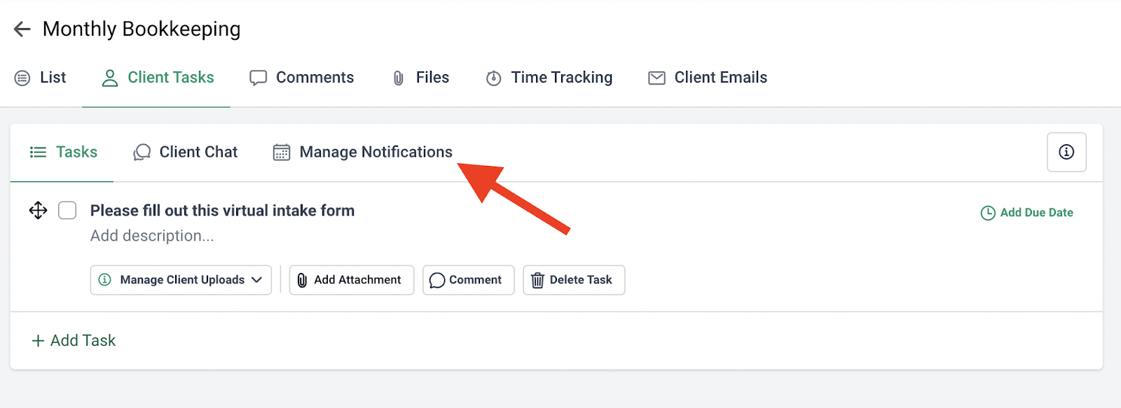 selecting manage notification to set up task reminders