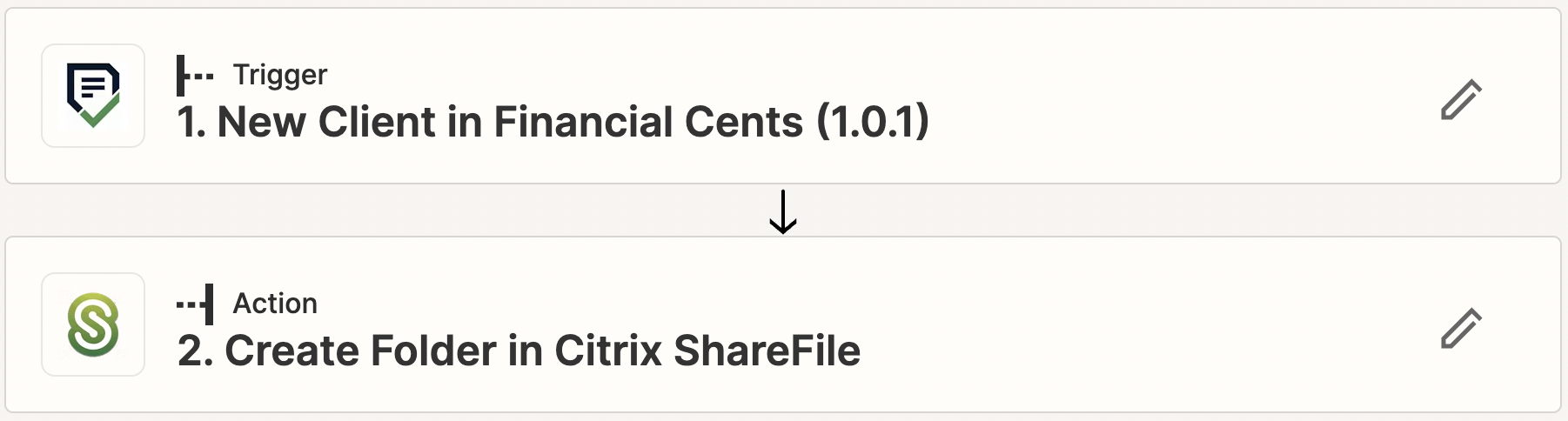 sharefile and financial cents integration through zapier step 1