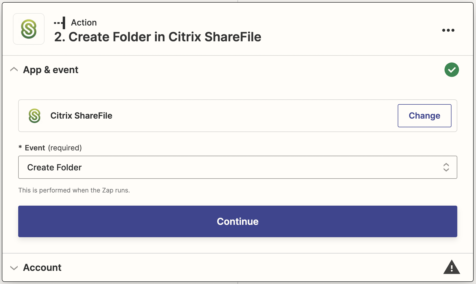 sharefile and financial cents integration through zapier step 3
