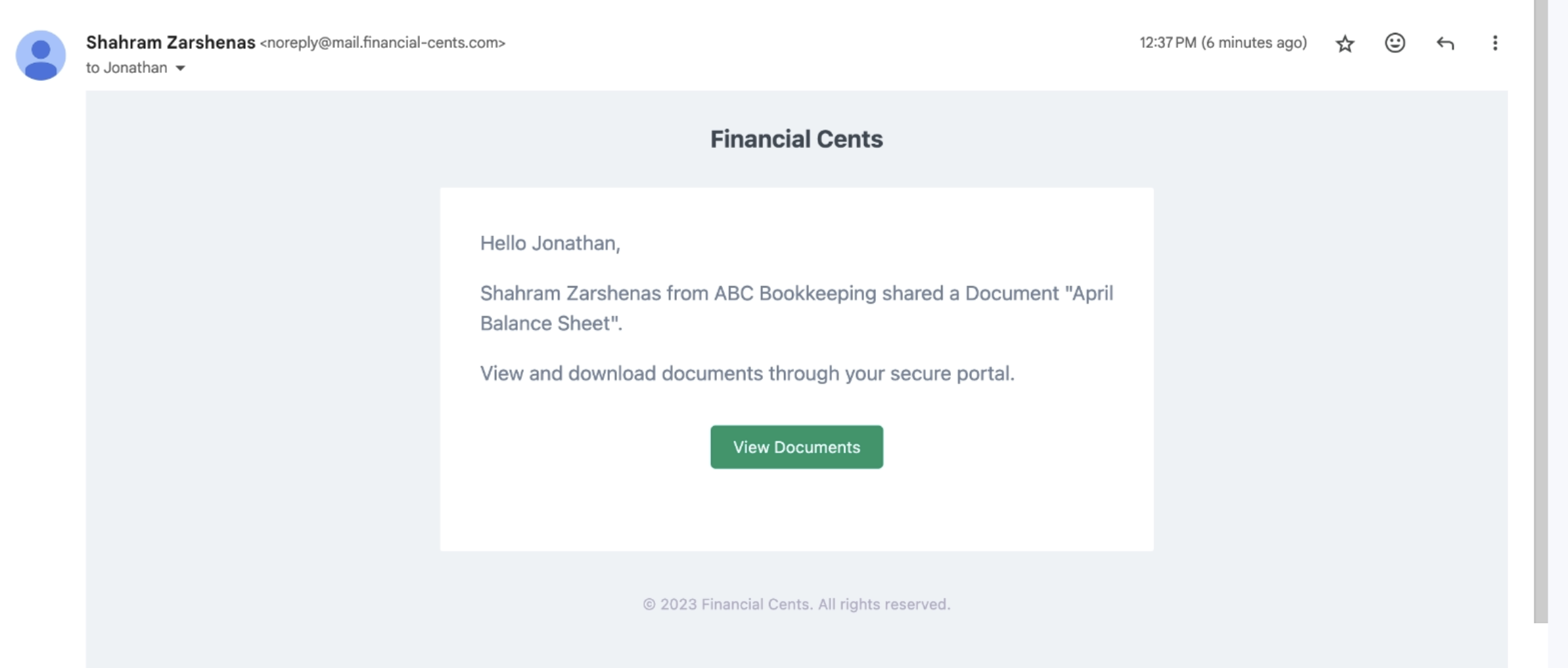 document sharing notification in accounting DMS