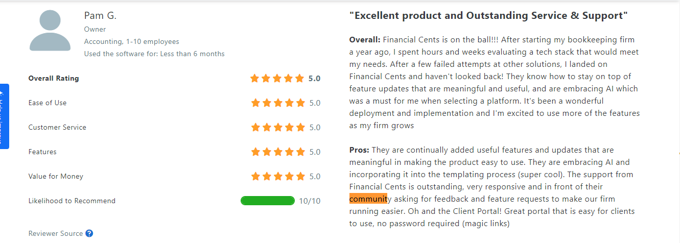Financial Cents review from a customer