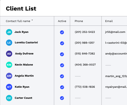 snapshot of Canopy's client list feature