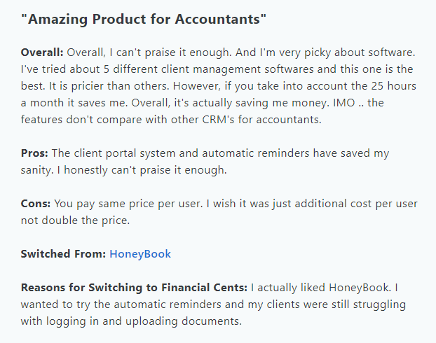 a client review of Financial Cents client portal
