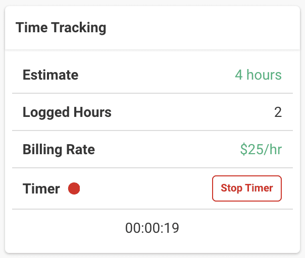 time tracking feature in Financial Cents