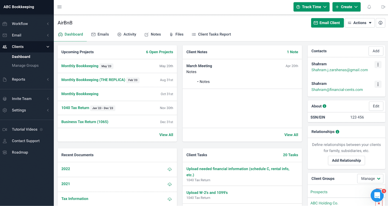 accounting crm dashboard for client management