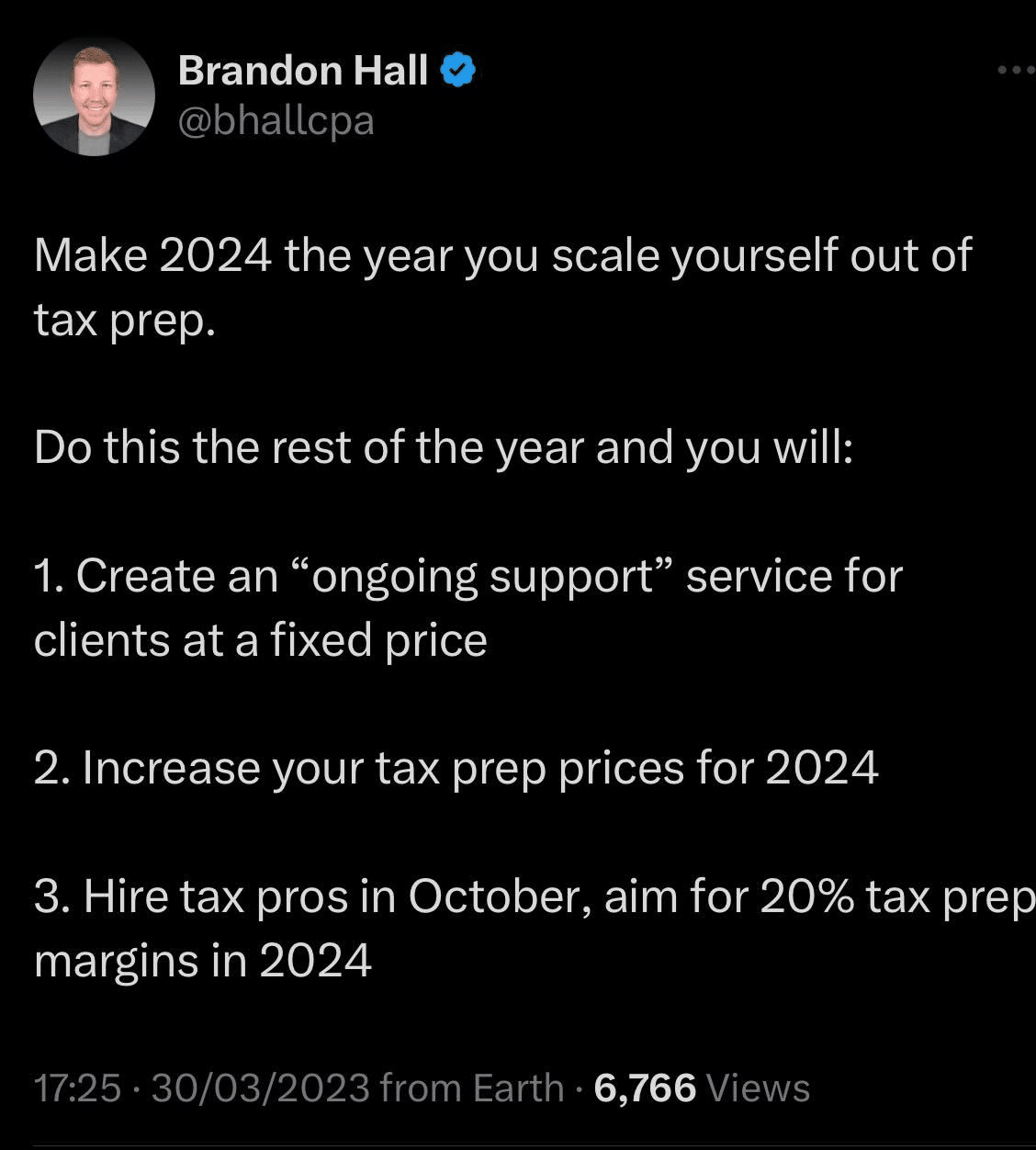 brandon hall's tweet about tax preparation services accounting firms