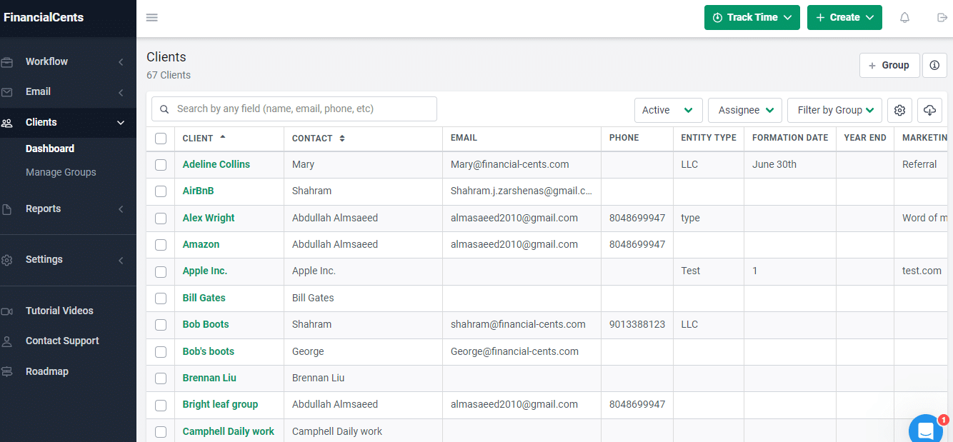 financial cents clients database feature