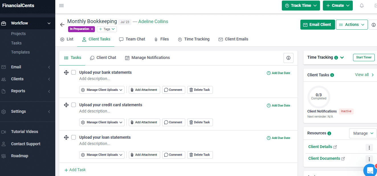 sample overview of financial cents client task project