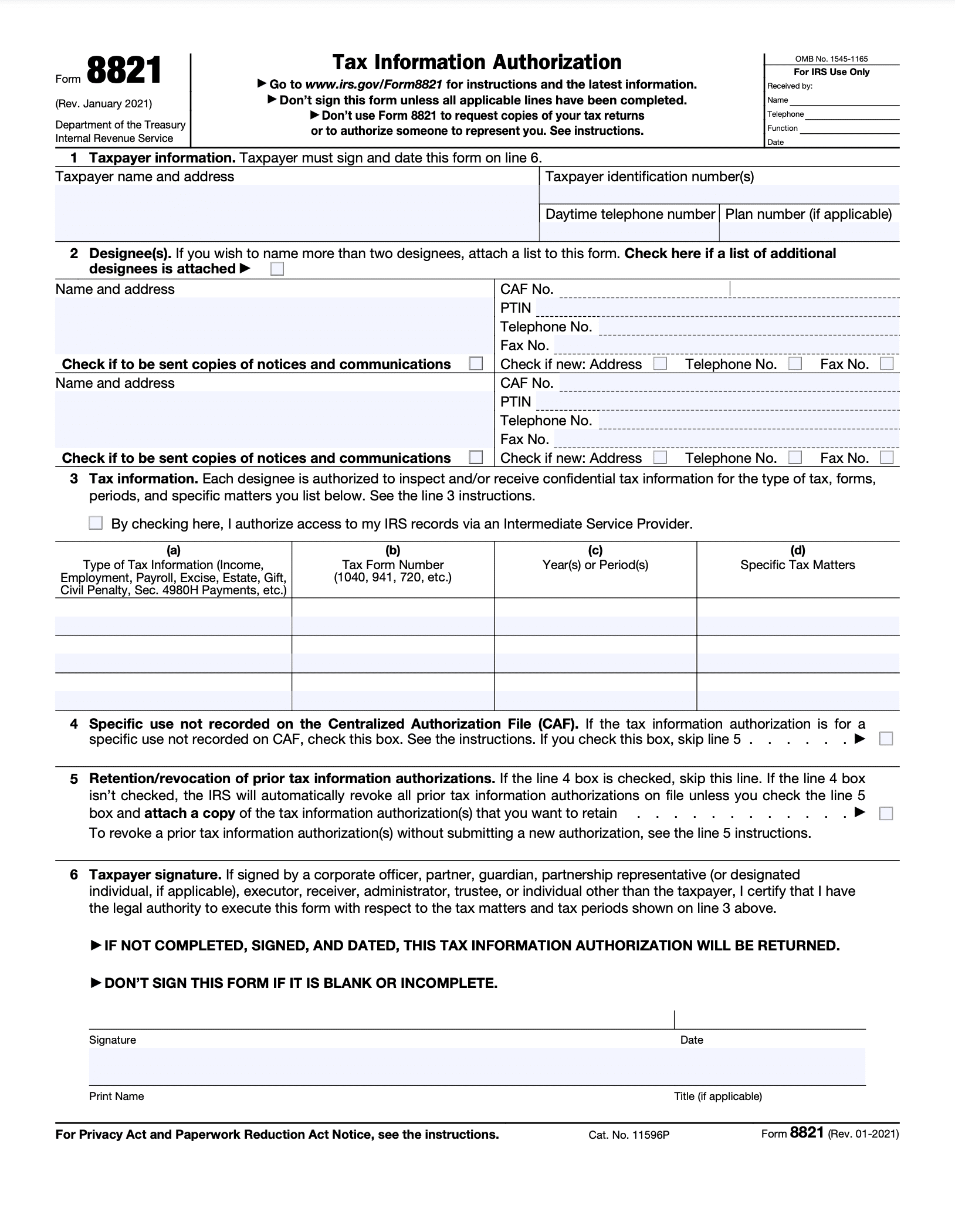 form 8821 instructions - sample