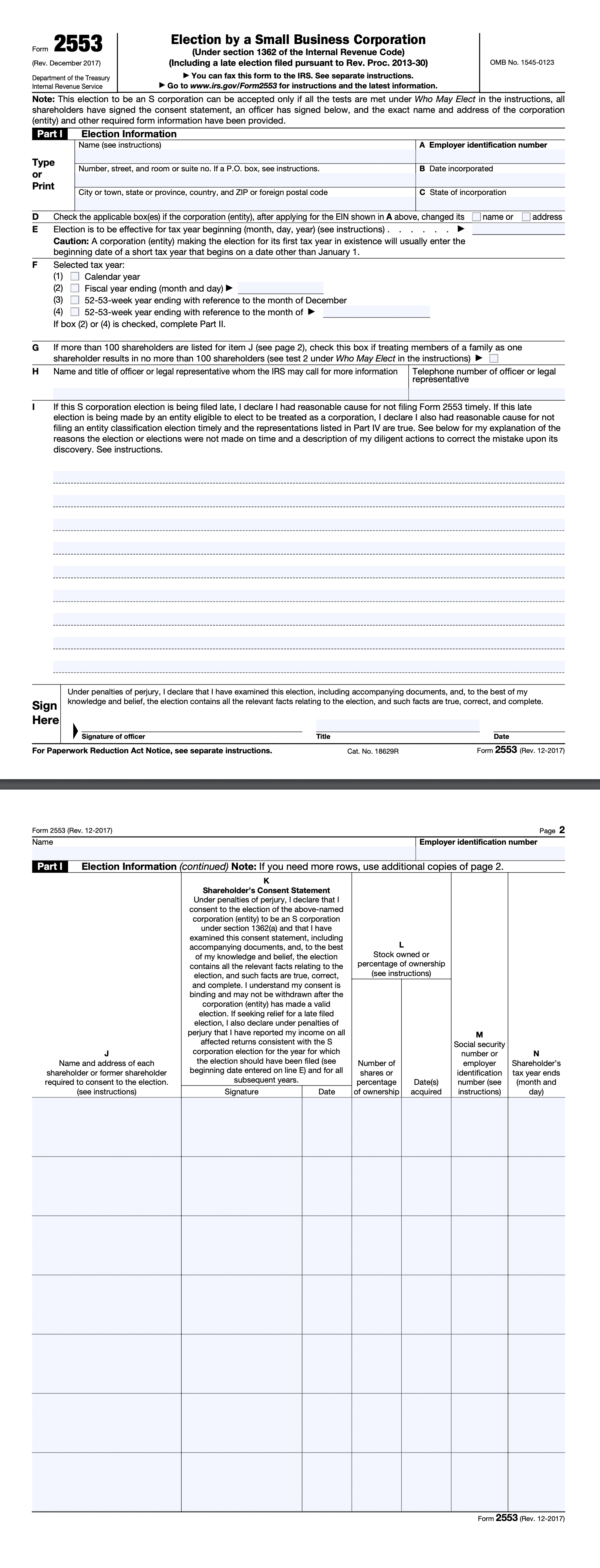 Form 2553 instructions - Part I