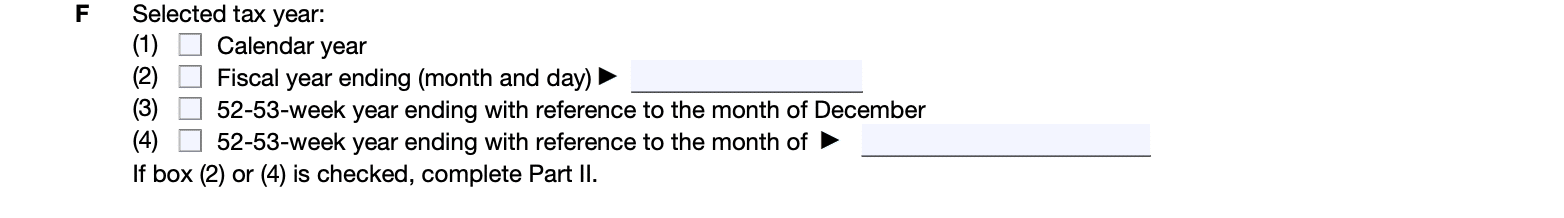 instructions for IRS form 2553 - Part I line F