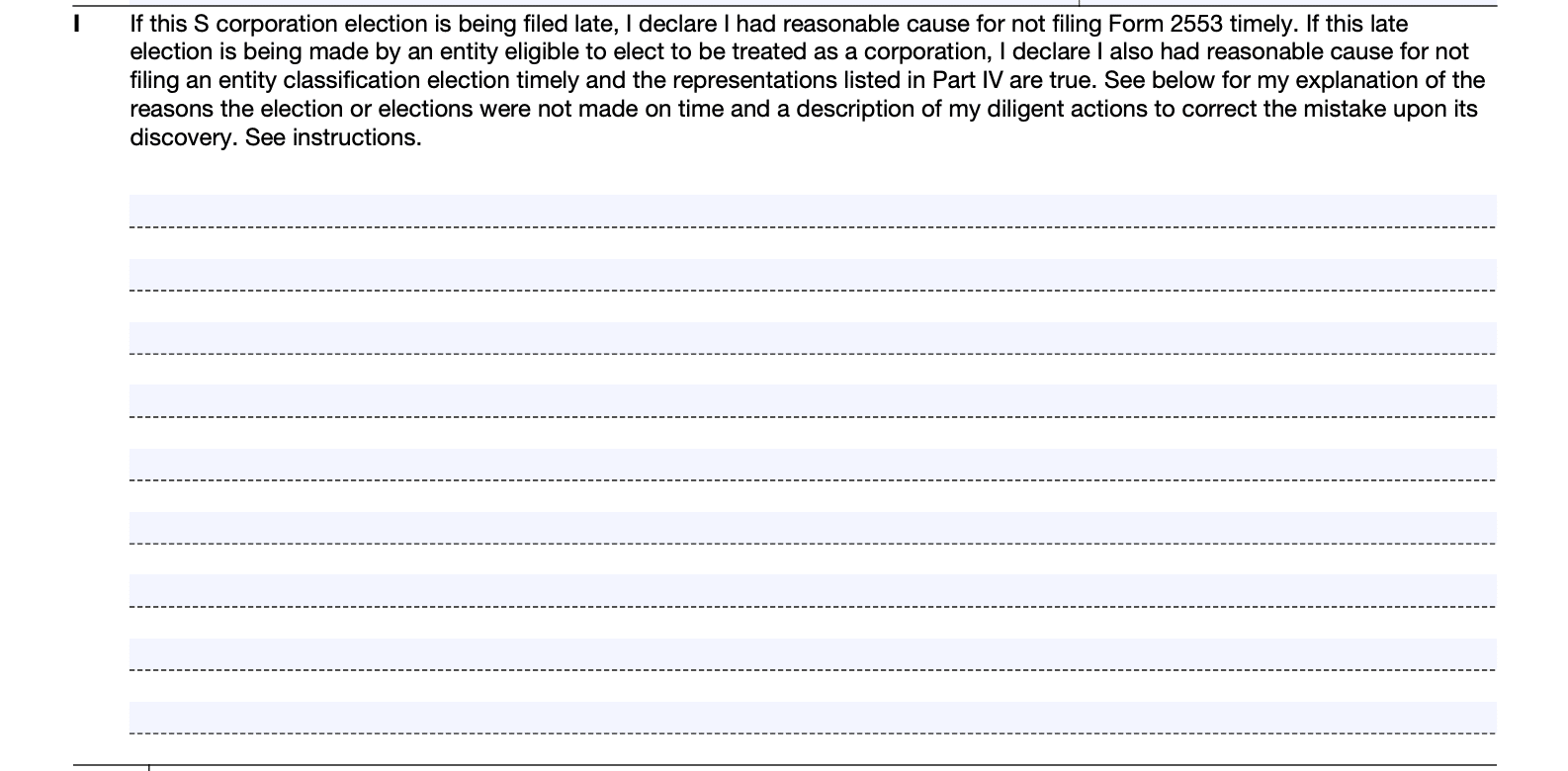 late filing instructions form 2553 - Part I line I