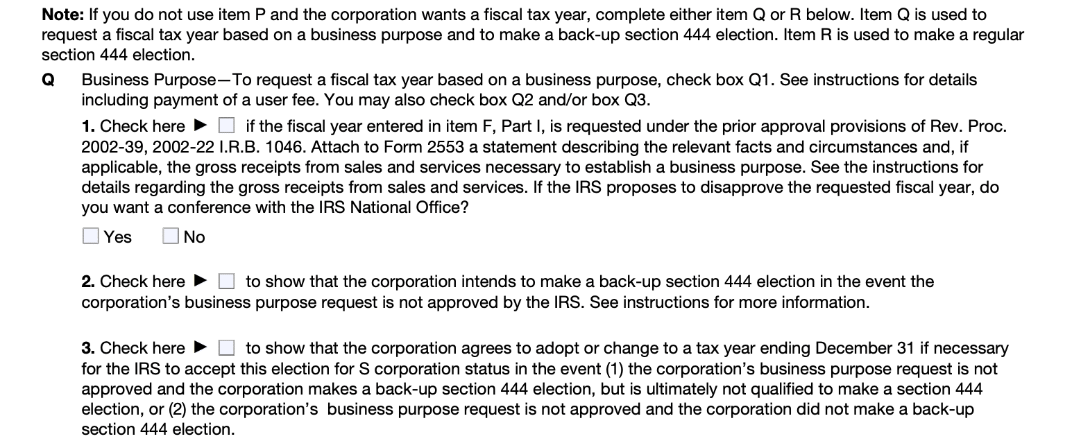 part II line Q form 2553