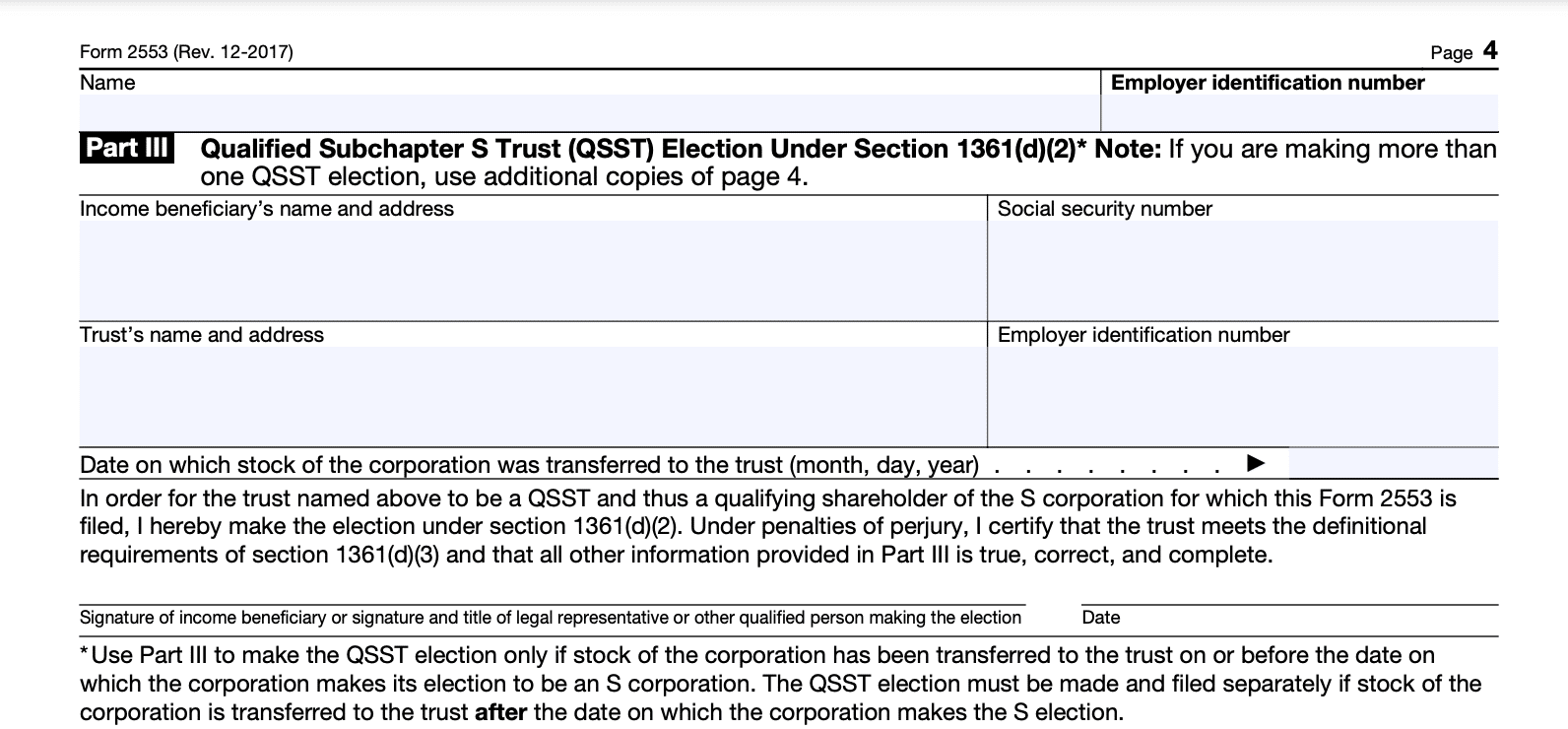 form 2553 instructions - Part III