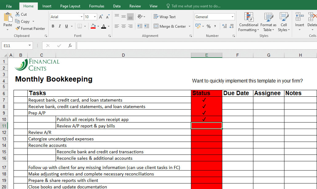 status tab on spreadsheets