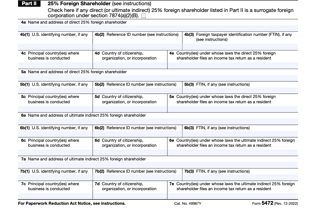 Form 5472 - Part II  instructions