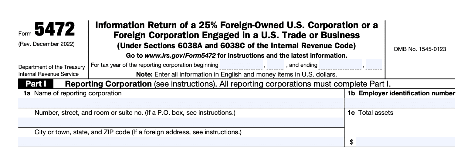 part I reporting corporation: form 5472 instructions -  line 1a to 1c