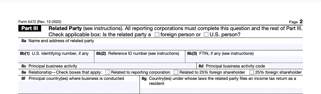 Form 5472 instructions - Part III