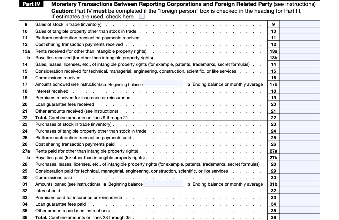 instructions for Part IV form 5472