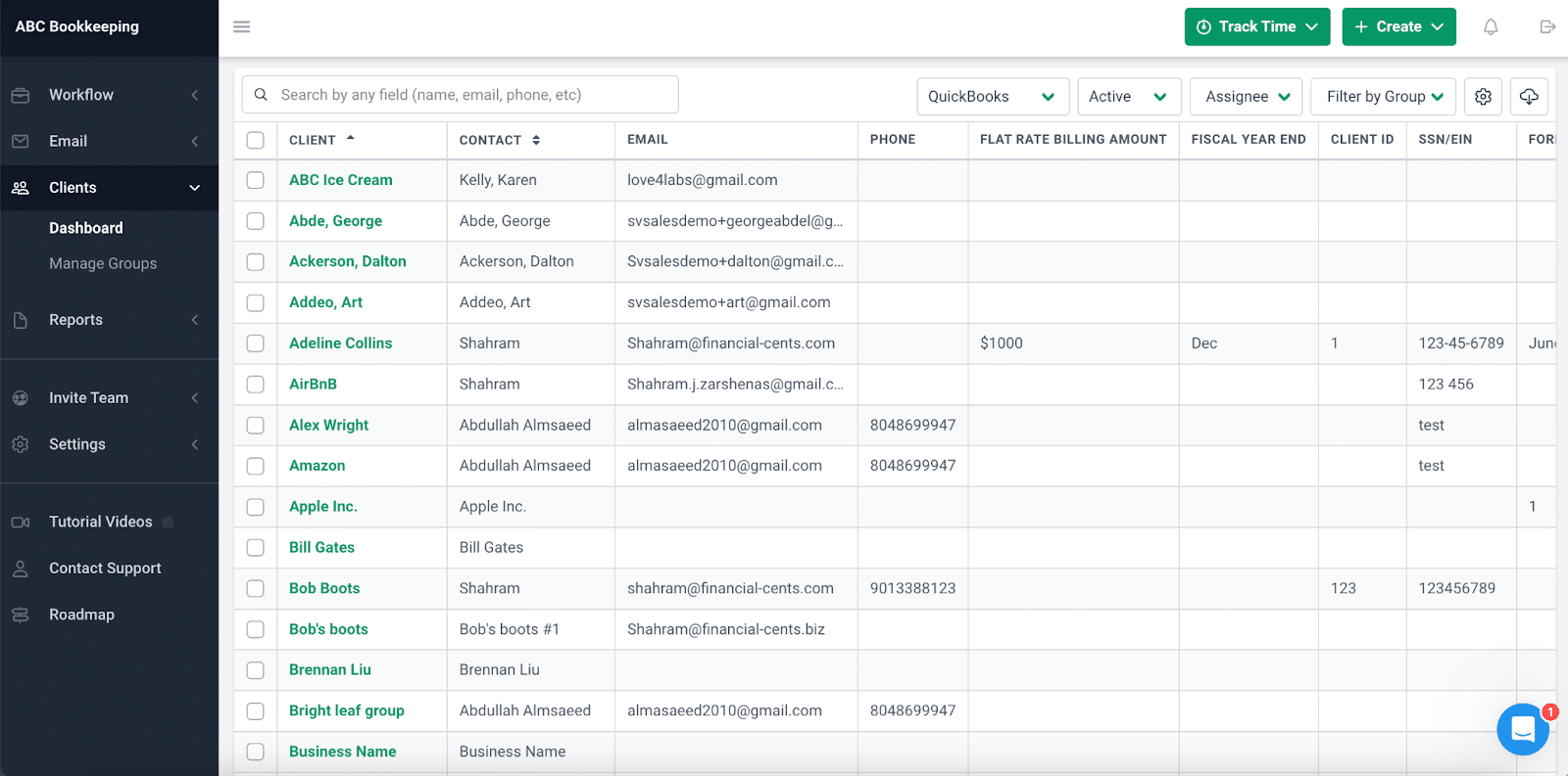 clients dashboard in Financial Cents