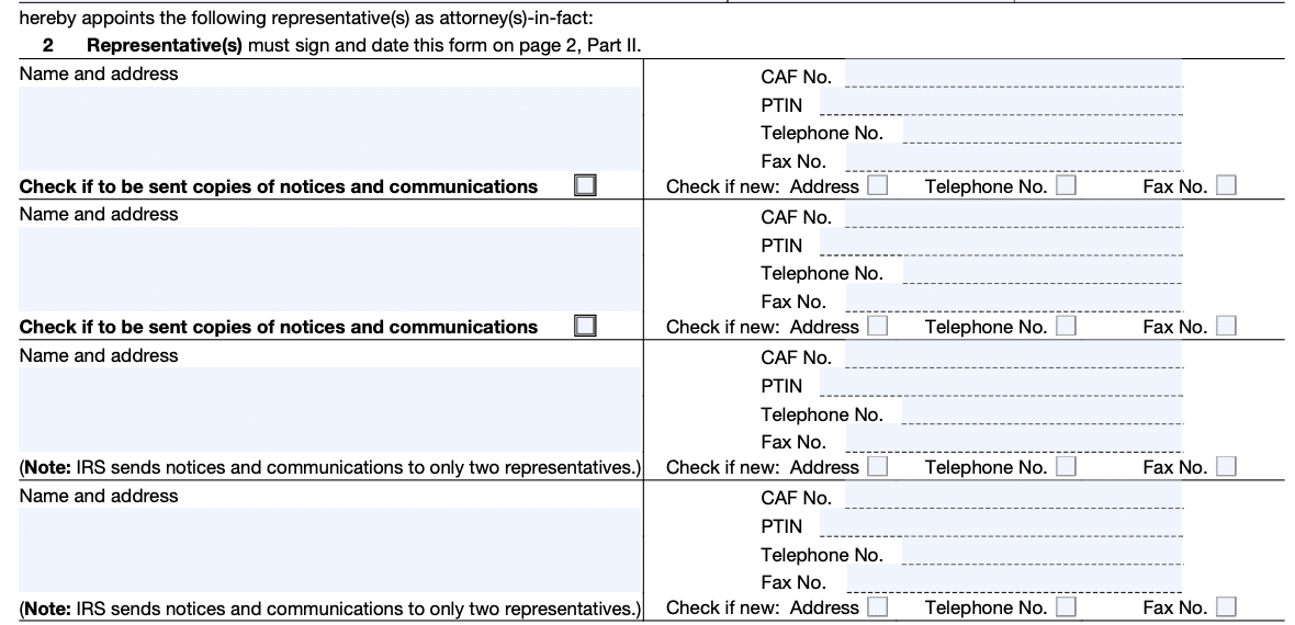 power of attorney instructions - line 2: representative(s) information