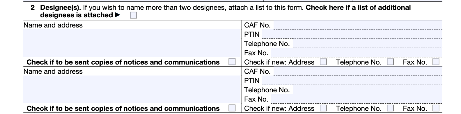 form 8821 instructions designees section - line 2