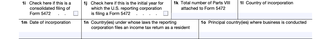 Part I form 5472 - 1i to 1o instructions