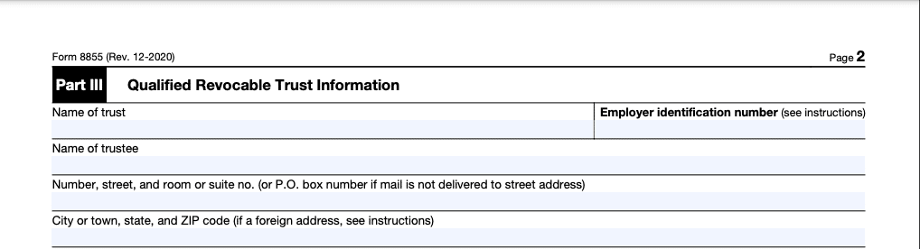 form 8855 instructions part iii qualified revocable trust information