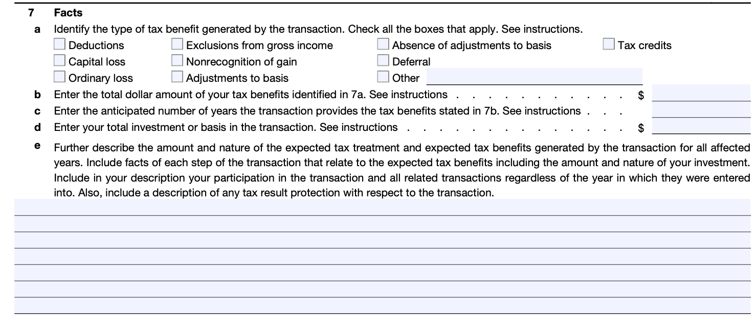 IRS form 8886 instructions line 7