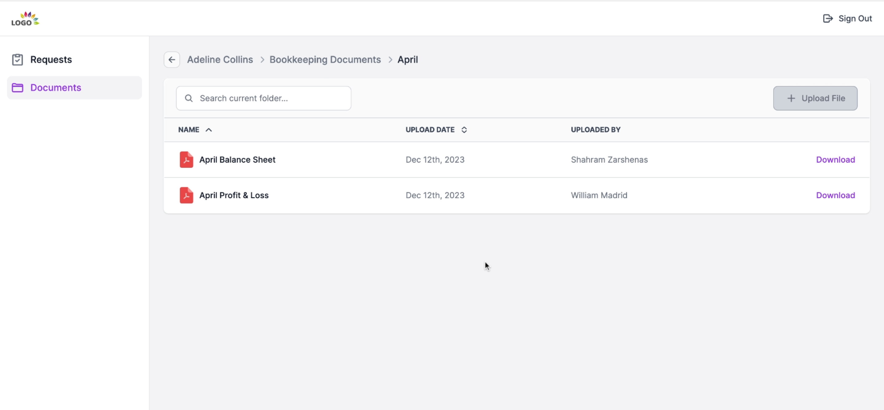 Client collaboration feature in accounting document management system