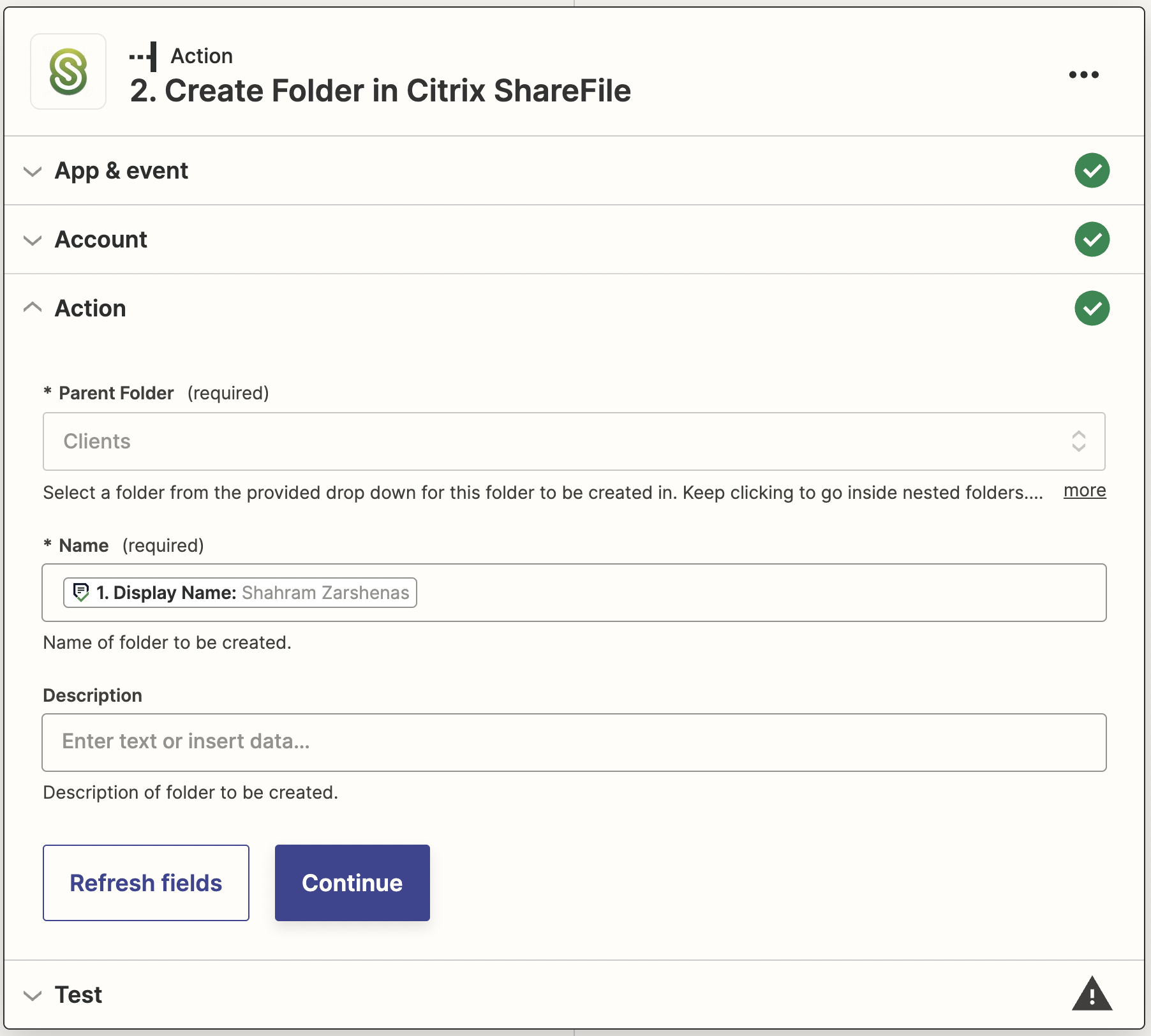 sharefile and financial cents integration through zapier final step