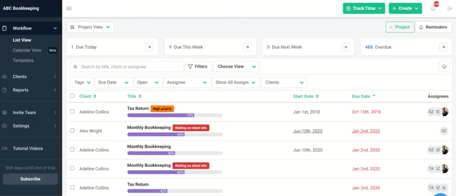 tax workflow automation: using calendar or list view to track tasks