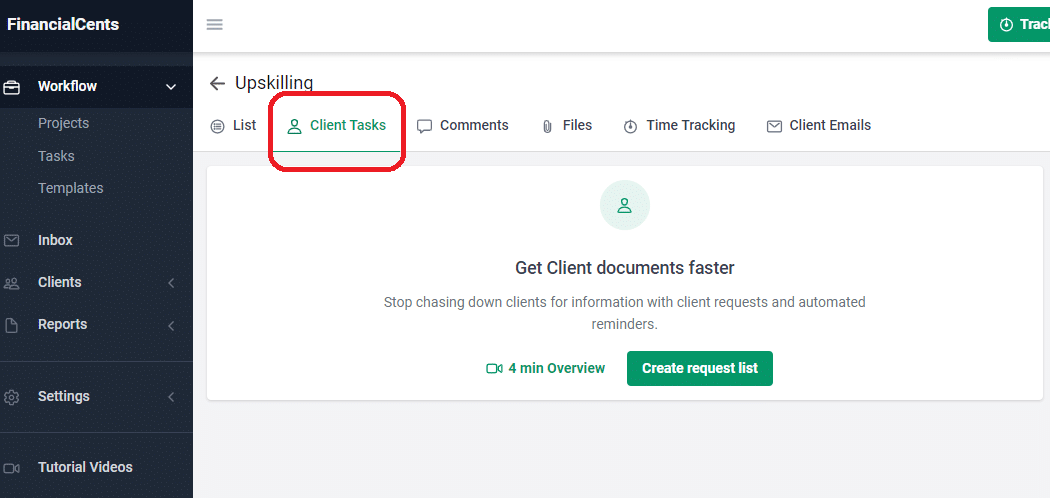 automating tax prepare checklist for clients using Financial Cents client tasks feature