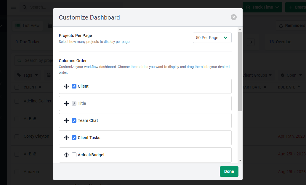 accounts receivable workflow: customize dashboard on Financial Cents