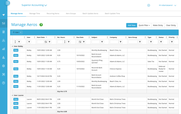 aero workflow dashboard snapshot