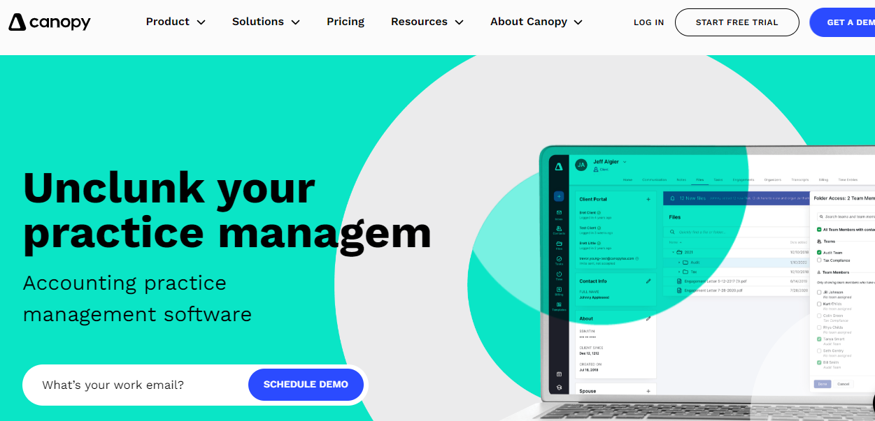 A snapshot of canopy's website