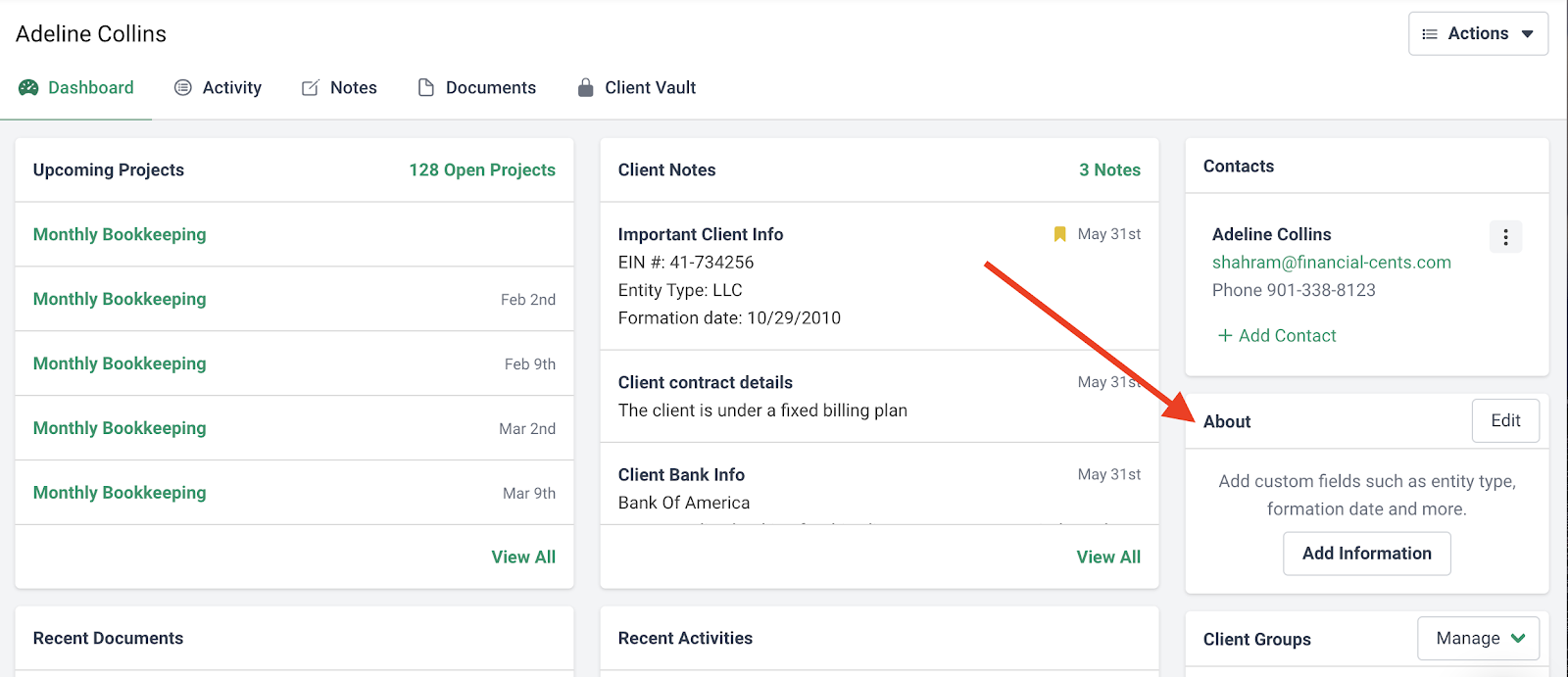 accounting document management software - creating custom fields for client