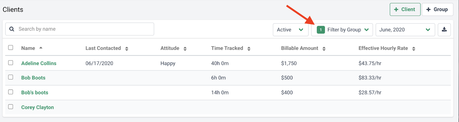 filter clients by groups