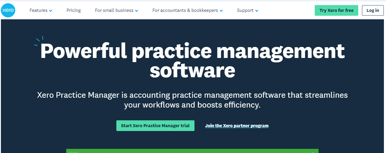 xero practice management product page snapshot 