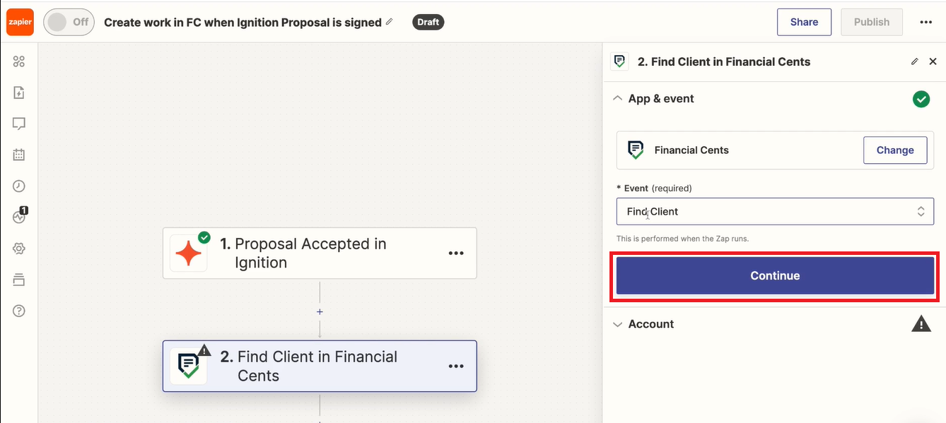 select continue on Financial Cents