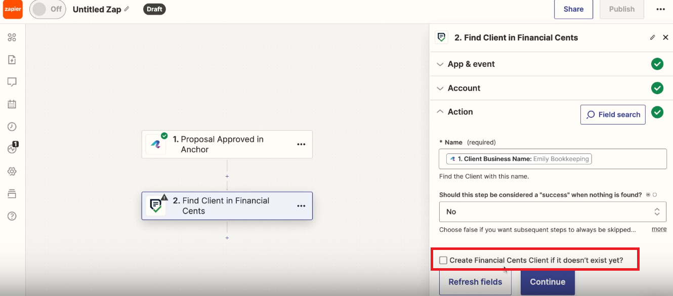 check create client in Financial Cents if the client doesn't exist yet