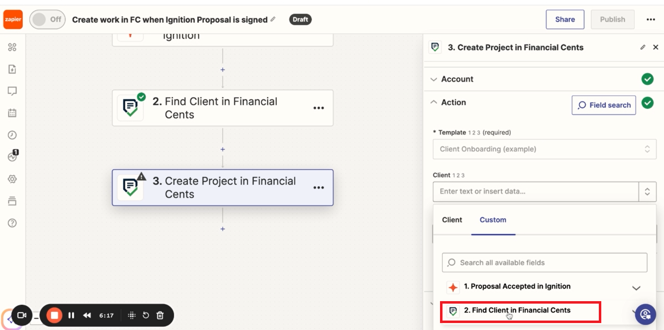 find the client in Financial Cents