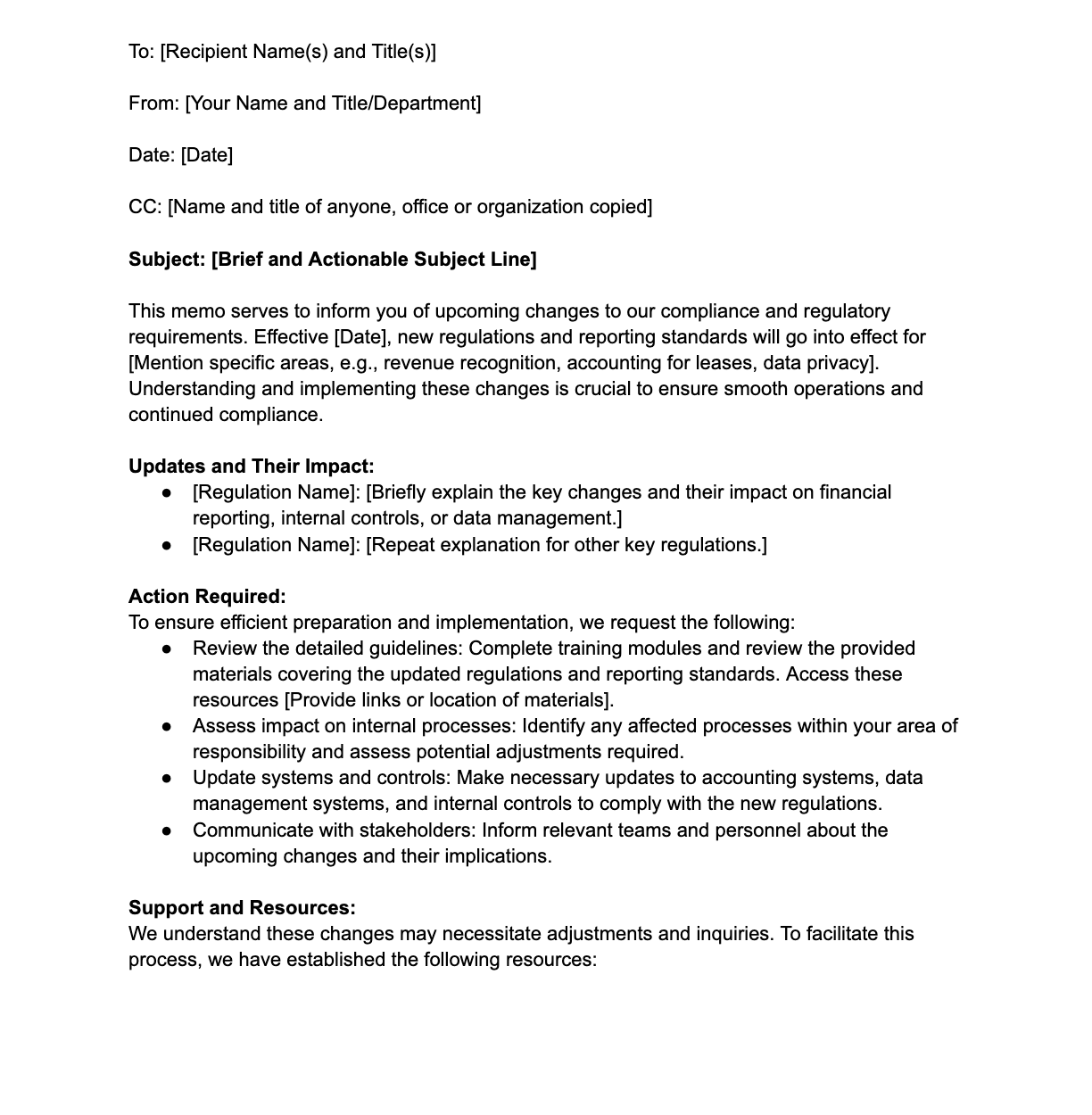 sample of an accounting memo template