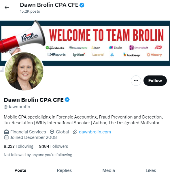 Accounting lead generation - Dawn Brolin twitter profile