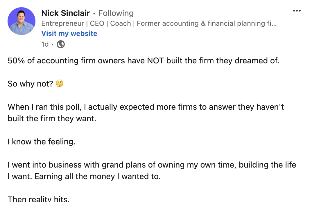 Nick's LinkedIn post