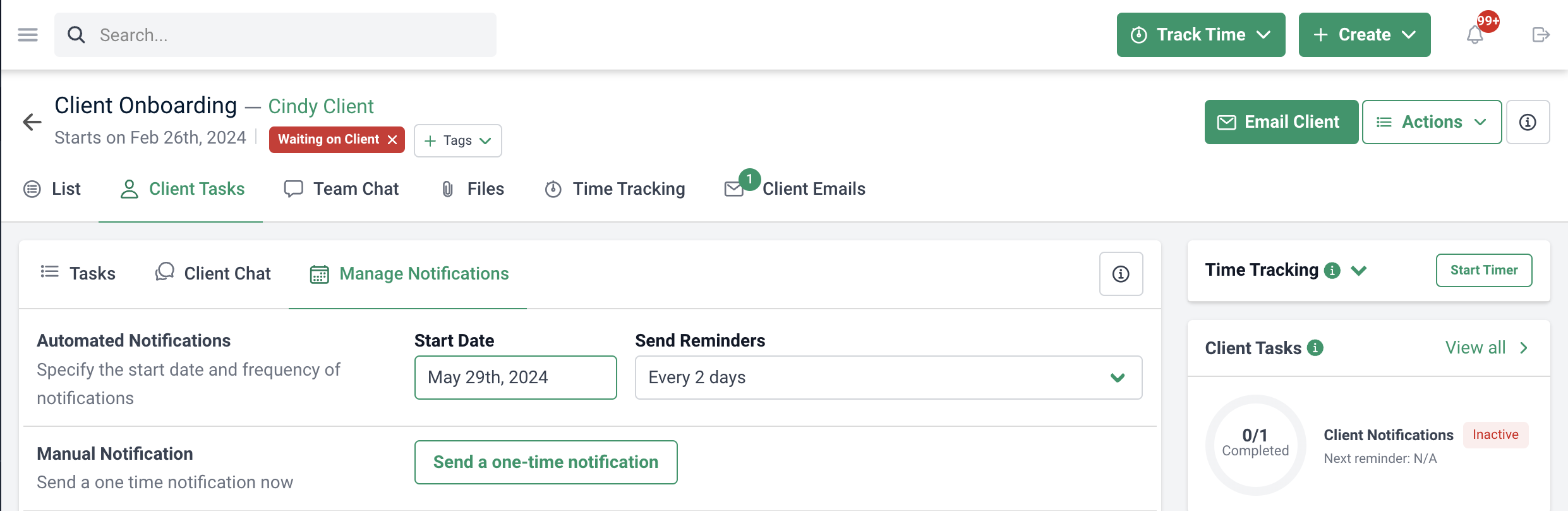 creating automated reminders/notifications for clients in financial cents